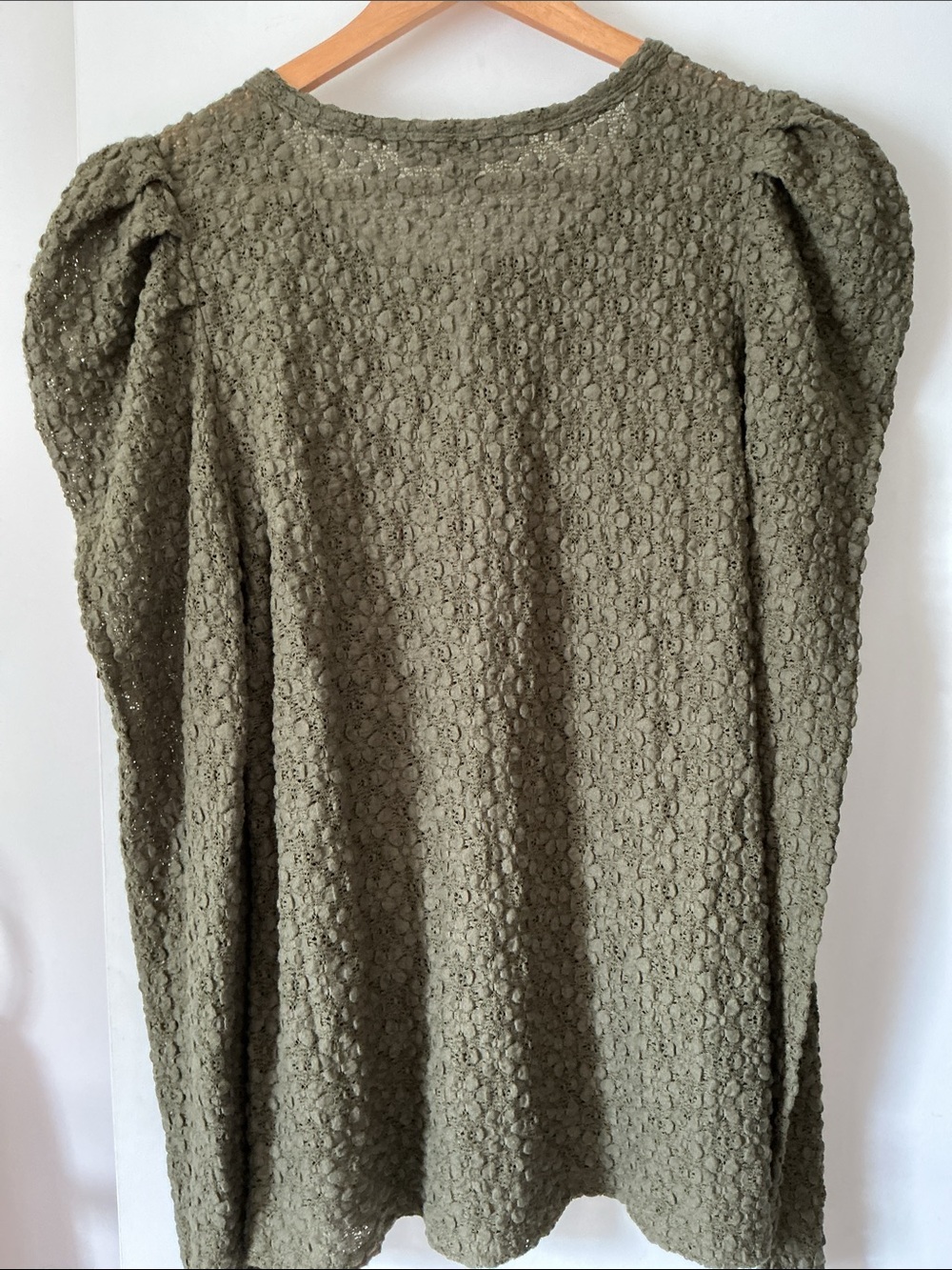 LOFT Olive Green Textured Puff-Sleeve Top - Picture 3 of 7